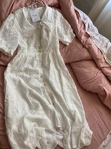 летние платье: Белое ажурное платье миди - Размер: S - Цена: 900 с - Материал — 5