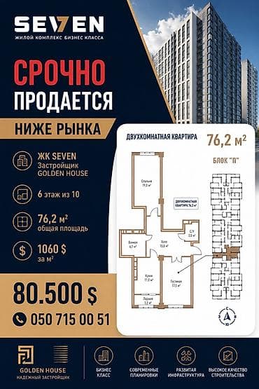 Продажа квартир: 2 комнаты, 76 м², Технопарк Элитка, 6 этаж, ПСО (под самоотделку) — 1