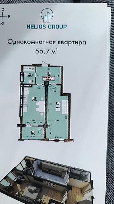 Кыймылсыз мүлк: 1 бөлмө, 55 м², Элитка, 15 кабат, Даяр ПСО (өзү оңдоп түзөтүп бүтүү үчүн) — 3