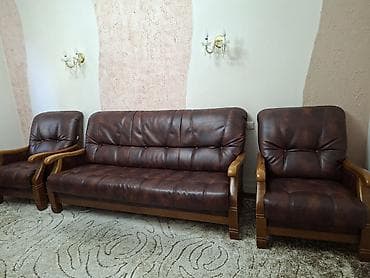 диван раскладной с креслами: Комплект мягкой мебели, цвет - Коричневый — 1