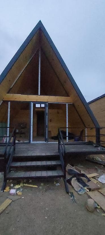 карказный бассейн: Каркасный дом в стиле A-frame / шалаш с панорамным остеклением и — 6