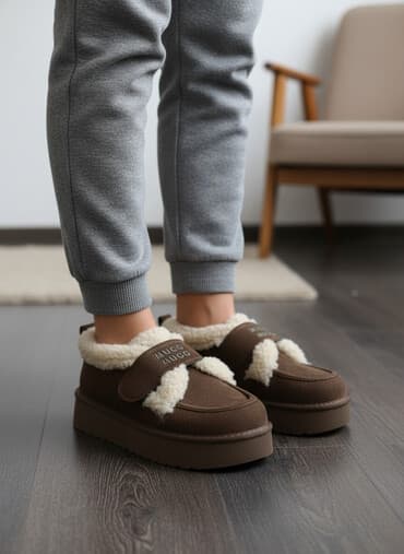 сапоги зимние женские натуральная кожа натуральный мех распродажа: Тёплые зимние туфли/сникеры-угги. - Цвет: коричневый с молочным мехом — 1