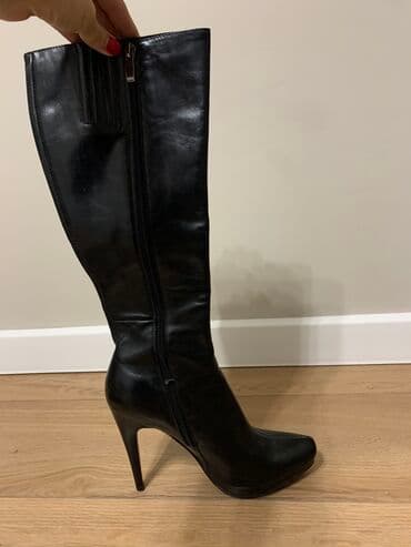 обувь для дома: Кожаные сапоги деми 39 размер, высота: ниже колена — 2