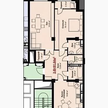 кв манас: 3 комнаты, 92 м², Кок-Жар ж/м Элитка, 4 этаж, ПСО (под самоотделку) — 9