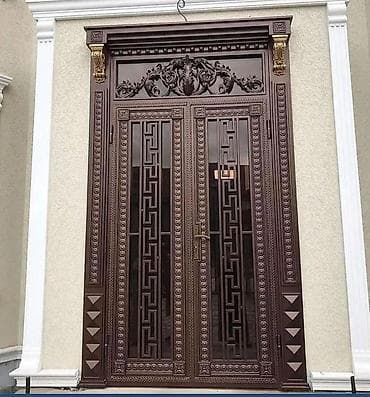 Двери для домов и квартир, Металлическая, Двухстворчатая, Кованная, цвет - Коричневый