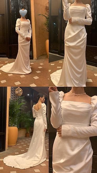 Свадебное платье, S, Закрытое, С фатой, Со шлейфом, Атлас, Китай, Б/у at lalafo.kg Свадебное платье, S, Закрытое, С фатой, Со шлейфом, Атлас, Китай, Б/у