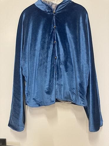 плащ накидка: Бархатная легкая курточка-пиджак, цвет — глубокий синий. - Материал — 1