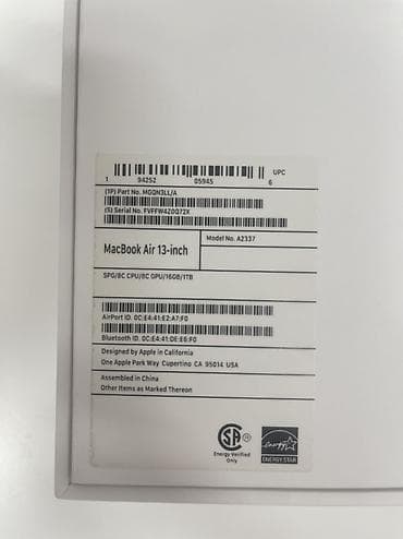 xiami 17: Apple MacBook (цвет Space Gray) MacBook Air 13” M1 — 16GB RAM / 1TB — 3