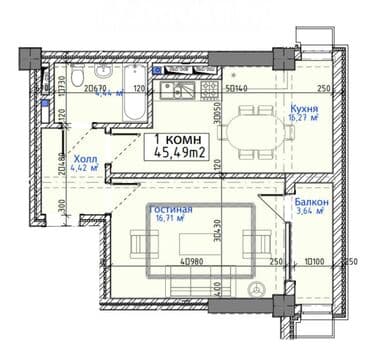 купить квартиру в рассрочку на 15 лет в бишкеке: 1 комната, 45 м², Элитка, 15 этаж, ПСО (под самоотделку) — 3