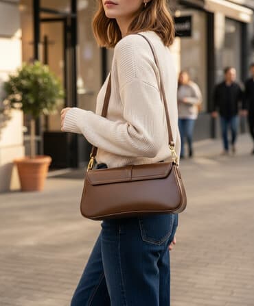 кошелек на пояс женский: Женская сумка на плечо/кросс-боди, коричневая - Формат: удлинённая — 2