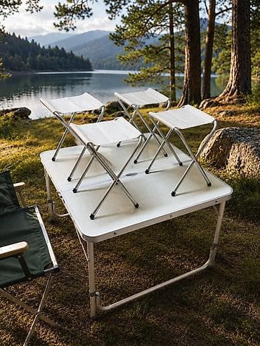 office table: 🔥 Складной стол + 4 стула 📏 Размер стола: • Длина: 120 см • Ширина — 1