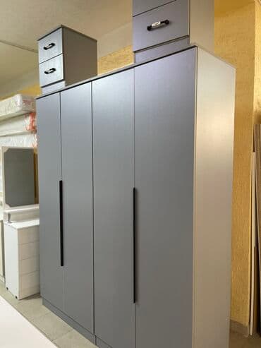 ищу кровать: Уктоочу бөлмө гарнитуру, Жаңы, Эки кишилик керебет, Шкаф, Комод, ДСП, Акысыз жеткирүү, түсү - Боз — 5