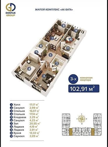 Продажа квартир: 3 комнаты, 103 м², 5 этаж, Готовая ПСО (под самоотделку) — 1