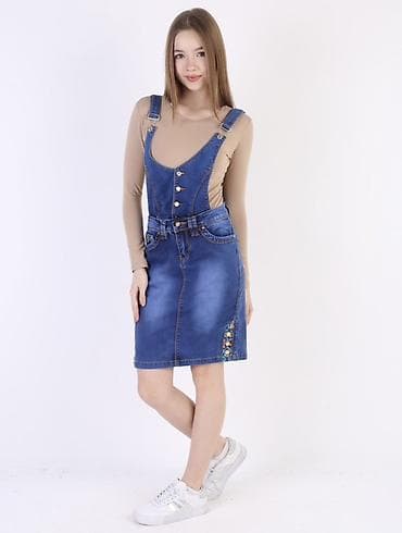 Повседневное платье, Лето, Длинная модель, Джинс, Сарафан