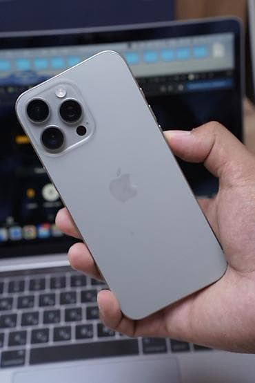 IPhone 16 Pro Max, Б/у, 1 ТБ, Серебристый, Защитное стекло, Чехол — 1