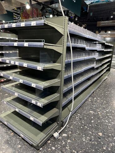 Витрины, стеллажи, полки торговые металлические б/у, полка магазинная