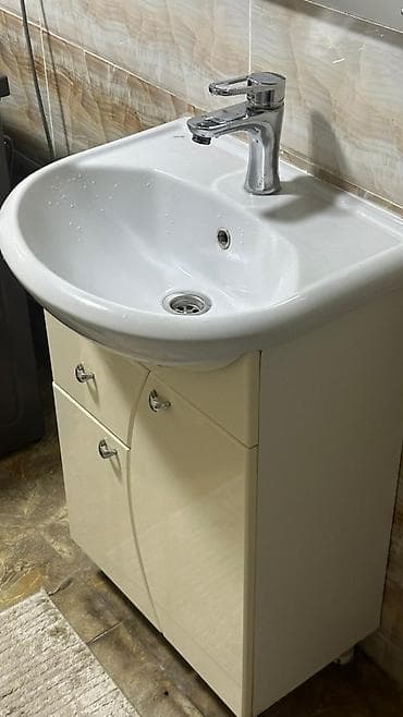 тумбы с раковинами для ванной: Тумба для ванны, С раковиной, Другой материал, цвет - Бежевый — 2