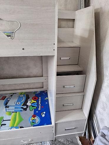 Офисная мебель: Двухъярусная детская кровать, ЛДСП, цвет - Серый — 2