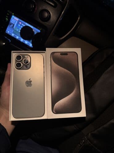 Ковролин: IPhone 15 Pro Max, Колдонулган, 512 ГБ, Natural Titanium, Кабель, Куту, 86 % — 1
