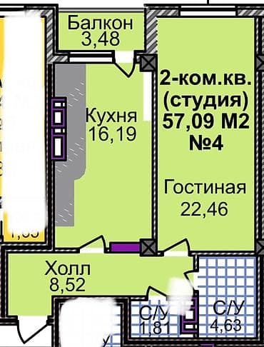 imak: 2 комнаты, 57 м², Элитка, 9 этаж, Готовая ПСО (под самоотделку) — 4