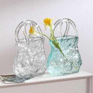 Стеклянная ваза в форме сумки - Материал: толстостенное прозрачное