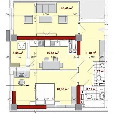 Квартиры: 2 комнаты, 68 м², Элитка, 15 этаж, Дизайнерский ремонт — 5