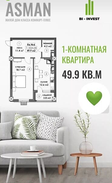 квартиры в строящемся доме: 1 комната, 49 м², Элитка, 2 этаж, ПСО (под самоотделку) — 5