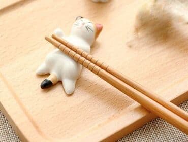 маленький чайник: Керамическая подставка для столовых приборов (изображение кошки) - — 2