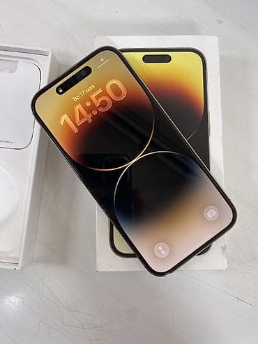 ipone 14: IPhone 14 Pro, Б/у, 128 ГБ, Matte Gold, Кабель, Коробка, Чехол, 78 % — 3