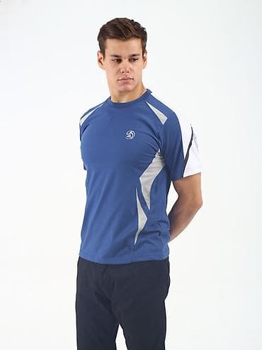 Мужская спортивная футболка с коротким рукавом - Цвет: синий с серыми