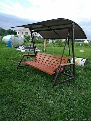 Садовые качели Металл, Со спинкой, С крышей