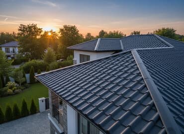 Металлочерепица темно-серого цвета с характерным профилем волны at lalafo.kg Металлочерепица темно-серого цвета с характерным профилем волны