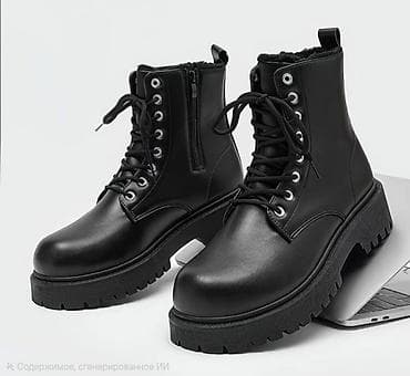 берц: Черные ботинки в стиле берцев - Верх: гладкая экокожа с матовым — 3