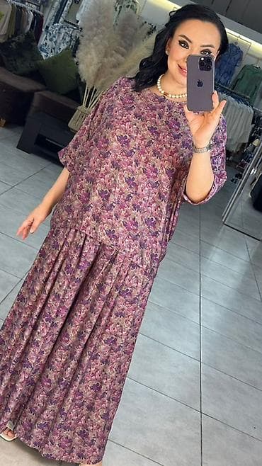 бархатный костюм: Костюм женский из лёгкой вискозной ткани: свободная блуза + широкие — 2