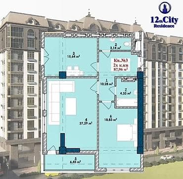 12 микрорайон: 2 комнаты, 88 м², 9 этаж, Готовая ПСО (под самоотделку) — 2