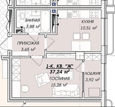 1 комната, 37 м², Элитка, 5 этаж, ПСО (под самоотделку)