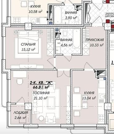 hostel osh: 2 комнаты, 66 м², 7 этаж, Готовая ПСО (под самоотделку) — 3