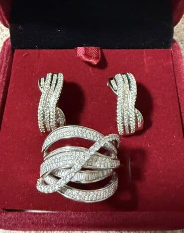 купить женскую обувь больших размеров: Набор украшений, Проба 750, Новый, Цвет металла: Белый, Парный набор — 6