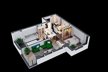 flat osh: 2 комнаты, 75 м², Азия Молл Элитка, 6 этаж, ПСО (под самоотделку) — 2