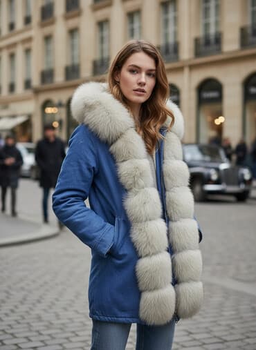 Атайын кийим: Куртка-парка джинсовая, натуральный мех(кролик), размер М (46-48), в — 1