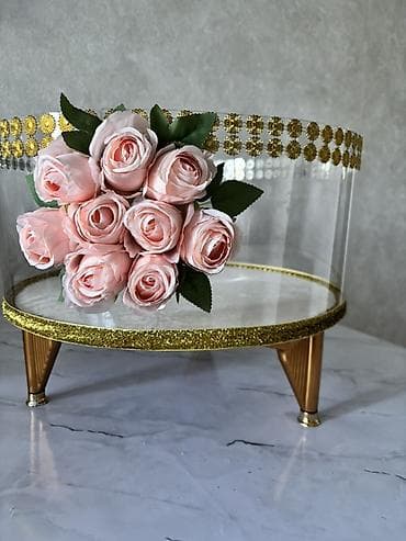 стаканы для свечей: Праздничная подставка/витрина для торта с прозрачным бортиком - — 2