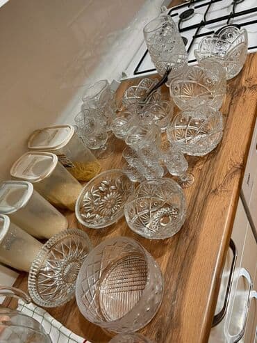 стеклянные посуды: Набор столового хрусталя с классической алмазной и звездчатой гранью — 5
