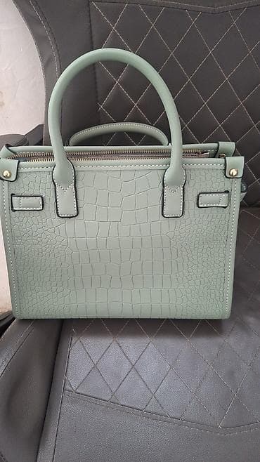 Зер буюмдар: Женская сумка-тоут, цвет шалфей (пастельно‑зелёный) с тиснением под — 2