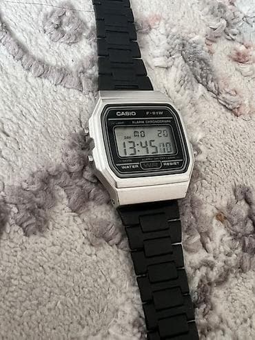 водонепроницаемый часы: CASIO F-91W — легендарные цифровые наручные часы. Дата время — 2
