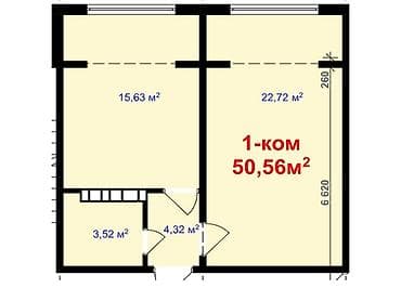 Квартиры: 1 комната, 50 м², Элитка, 7 этаж, Готовая ПСО (под самоотделку) — 1