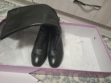 женские шубы: Женские высокие сапоги, цвет черный. - Материал верха: кожа — 2