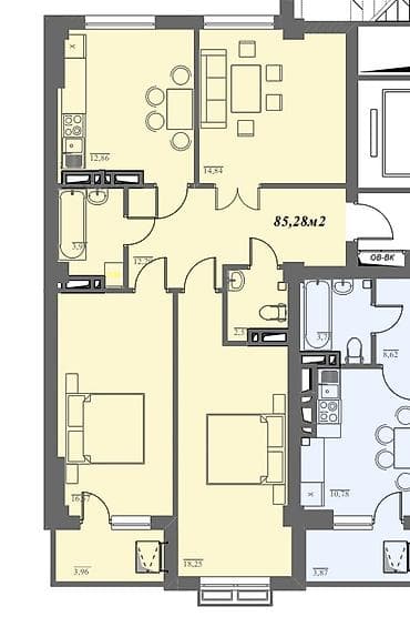 Продажа квартир: 3 комнаты, 85 м², Элитка, 7 этаж, Готовая ПСО (под самоотделку) — 1