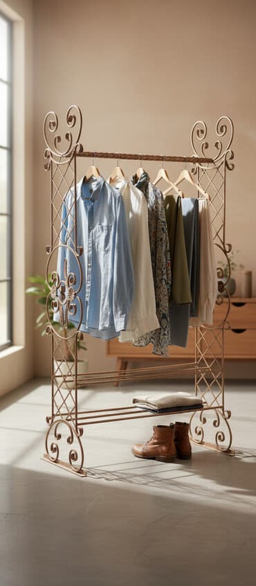 прихожая для дома: Кованая напольная стойка-вешалка для одежды и обуви - Материал — 1