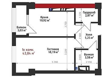 квартира авангард: 1 комната, 42 м², Элитка, 17 этаж, Готовая ПСО (под самоотделку) — 1
