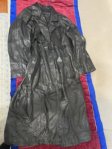 Кофты, свитеры: Кожа 100% из 90-х Длинный кожаный плащ-тренч, черный - Материал — 2